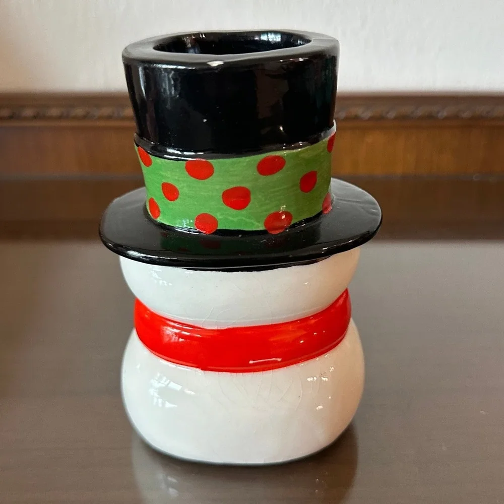 Vintage Snowman Ceramic Candle Holder Made in Japan Christmas Figurine Top Hat